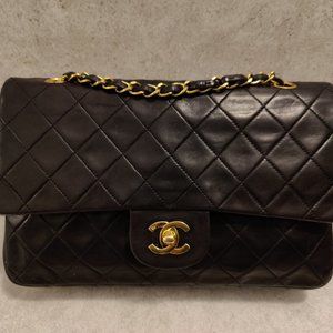 Chanel Vintage Classic Double Flap Medium Black Quilted Lamskin Shoulder Bag